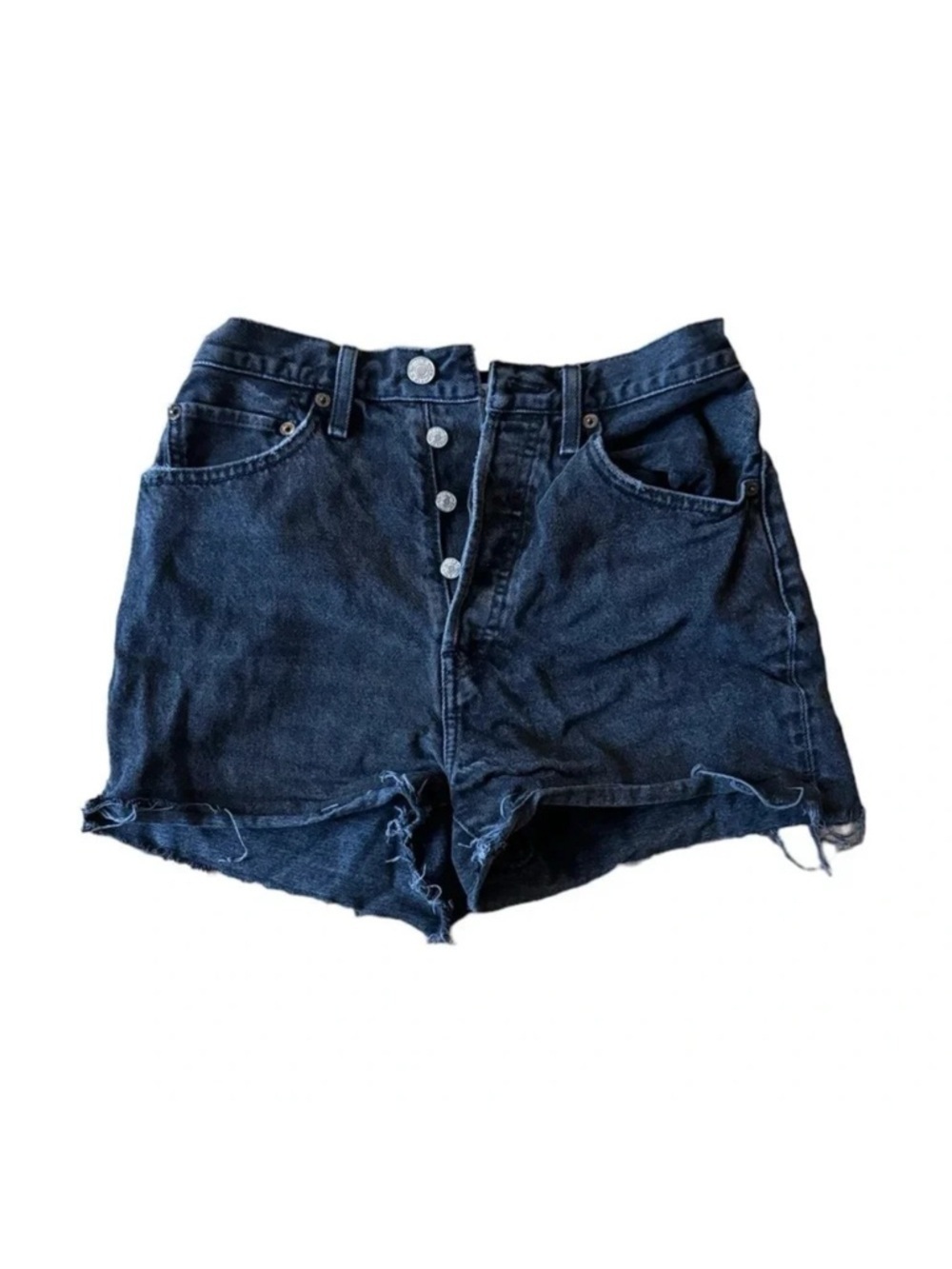 Re/Done Dark Blue High-Waist Denim Jean Shorts